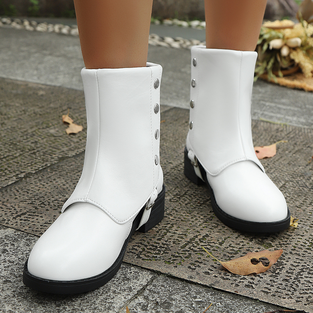 Belt Buckle Low Heel Knee-high Boots Plus Size Women's
