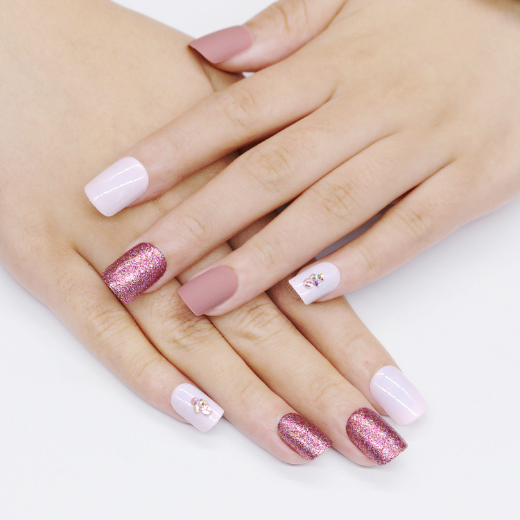 24 Pieces Of Matte Metallic Nude Nails