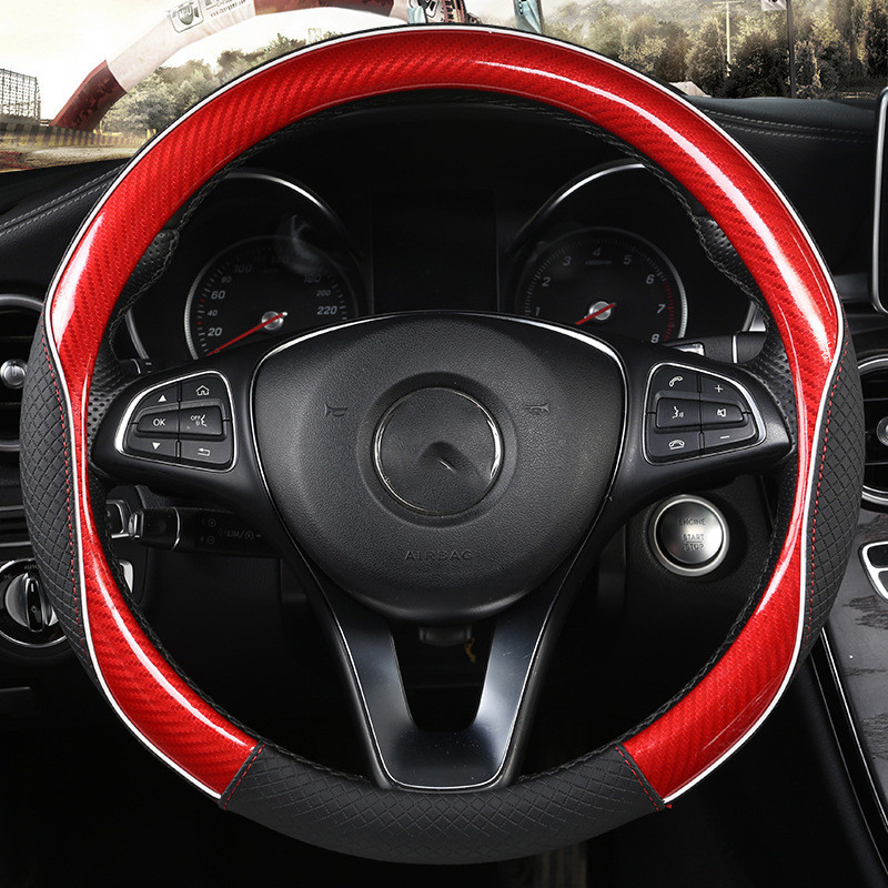 Car Steering Wheel Cover Round Handle Carbon Fiber Texture