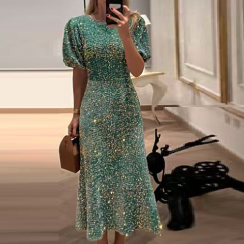 Light Luxury Temperament Heavy Embroidery Sequins Shiny Short Sleeve