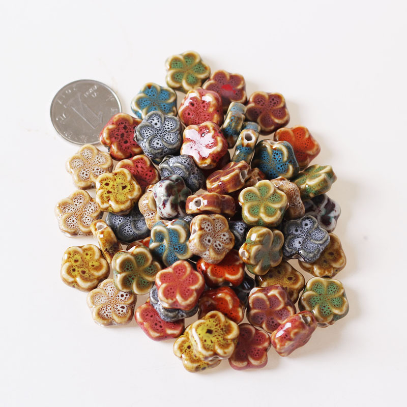 DIY Material Ceramic Flower Glaze Pattern Round Beads