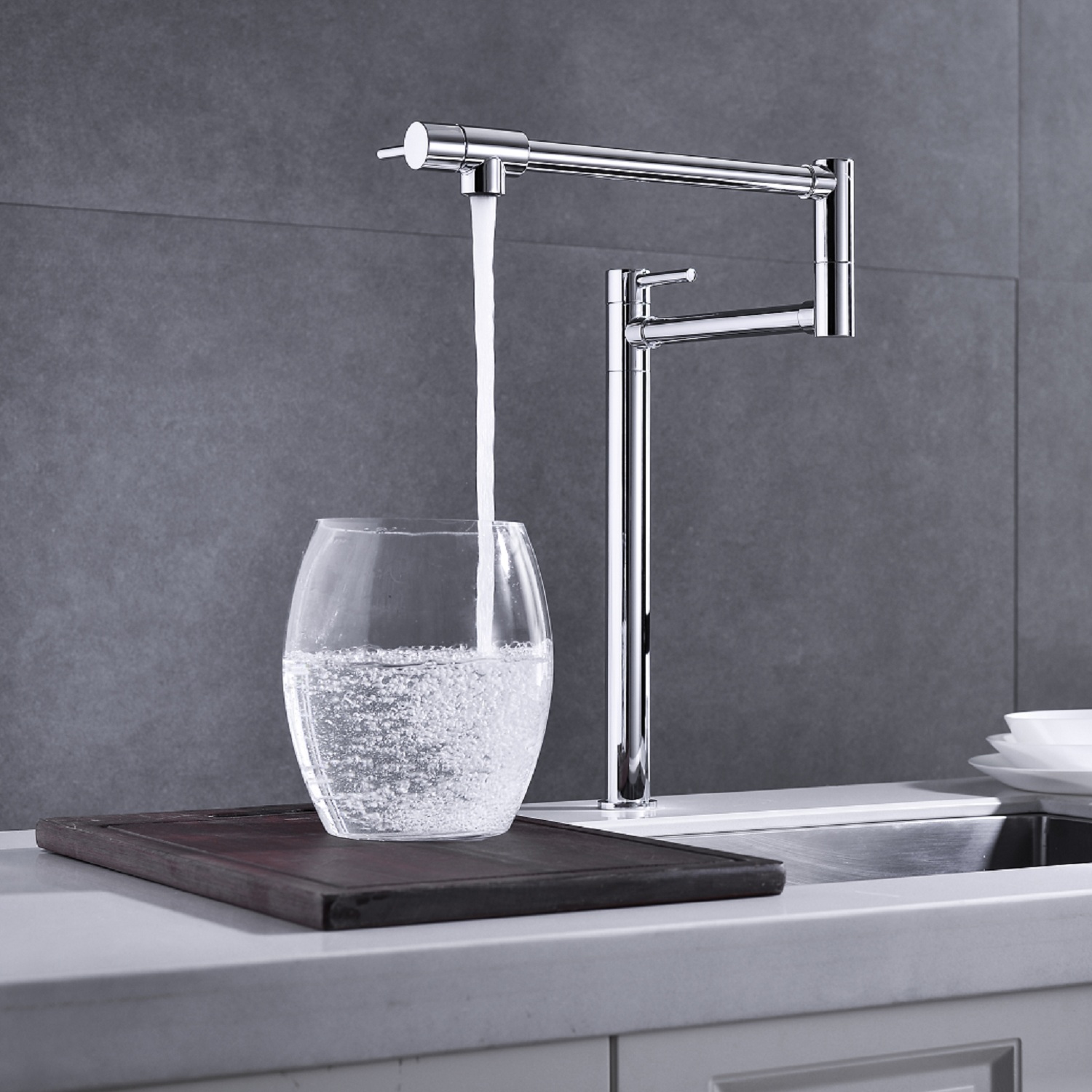 Folding Kitchen Faucet With Pot Shaped Filling And Extended Handle