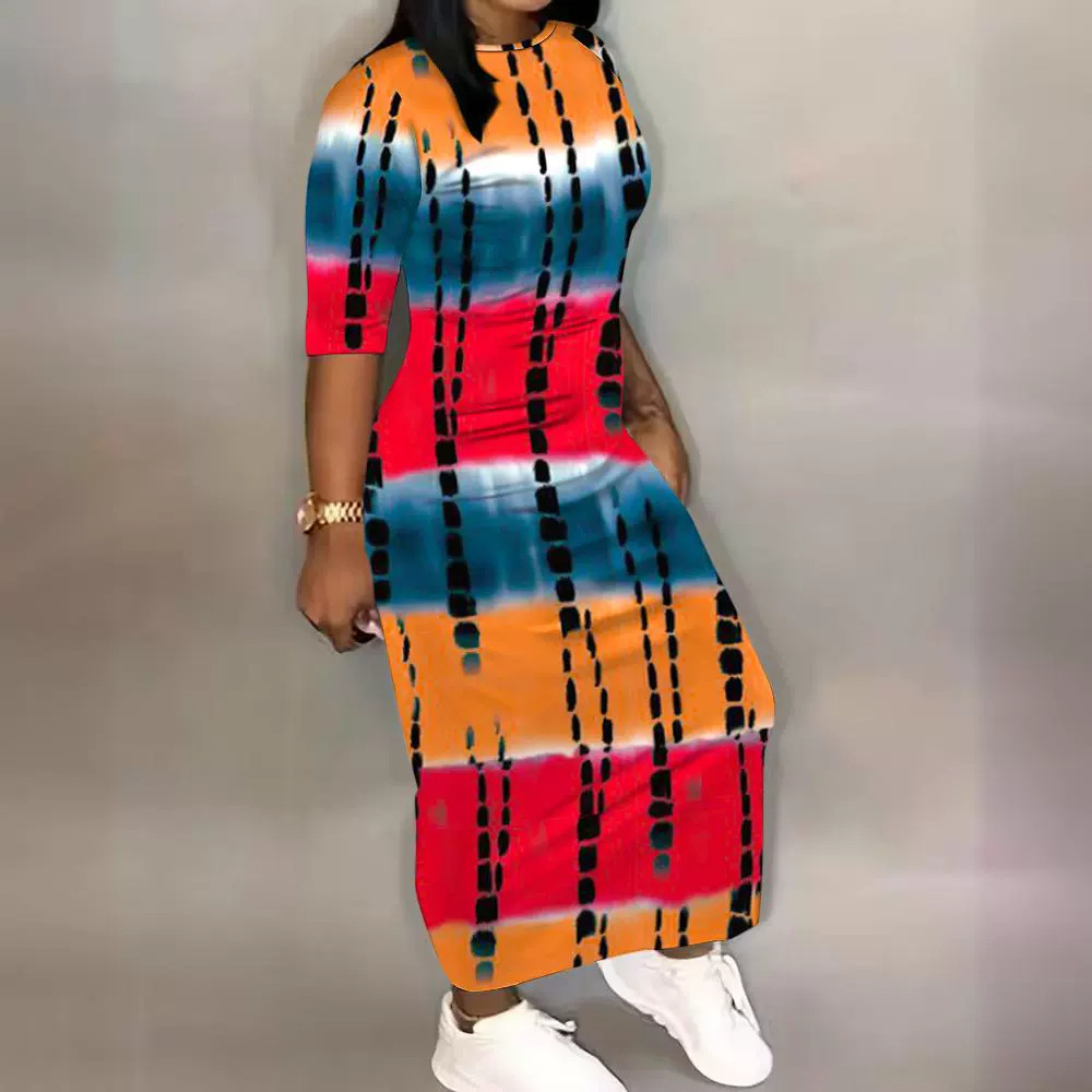 Vest Summer Casual Rib Tie-dye Print Dress