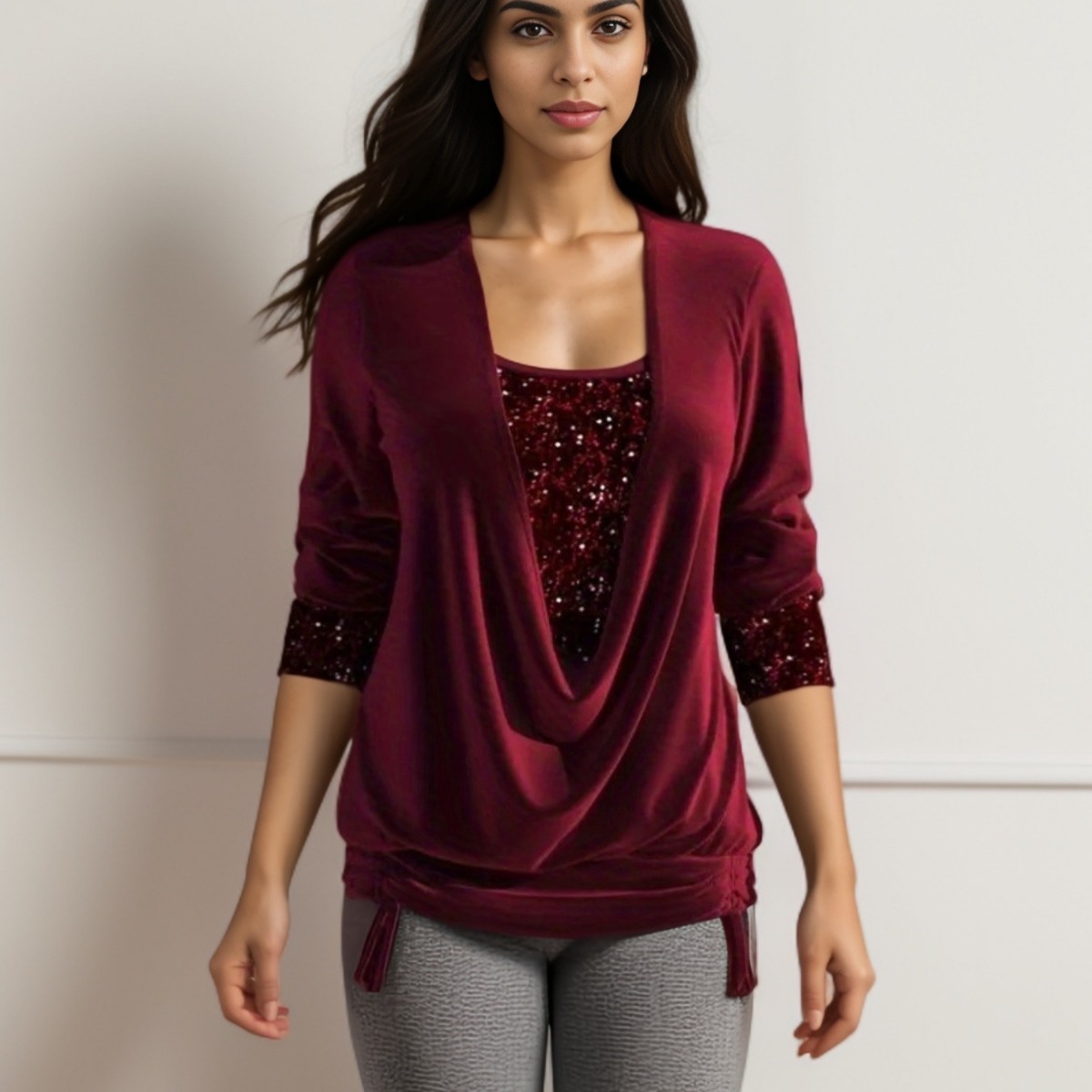 Sequin Contrast Solid Color Long Sleeve Women's Clothing Large Drop