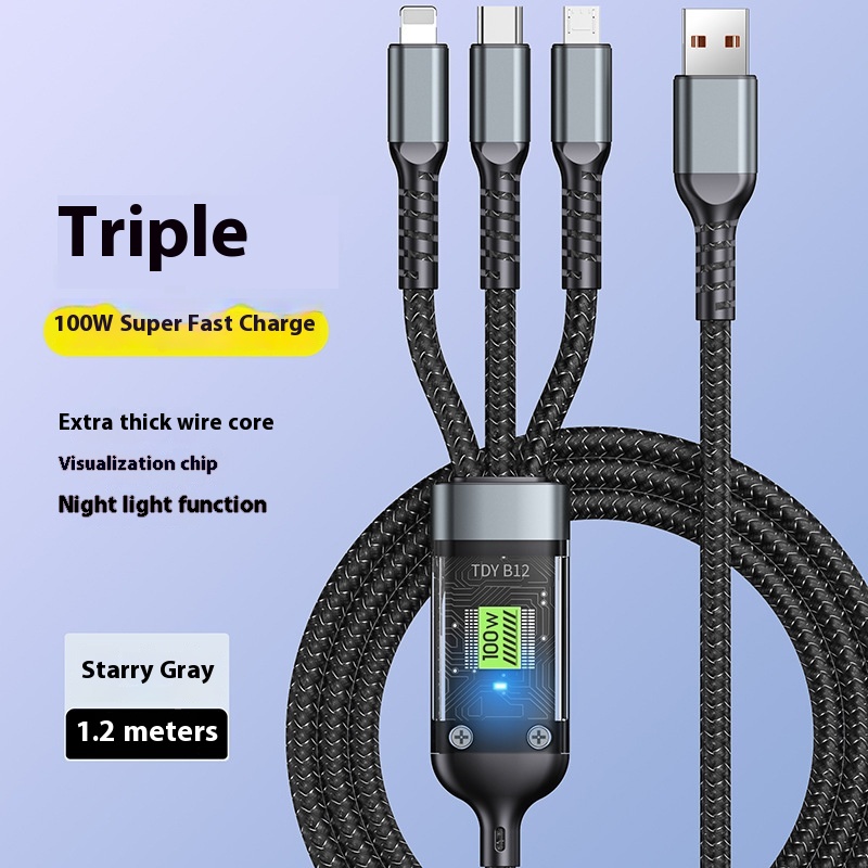 Mobile Phone Data Cable One-to-three Digital Display With Light
