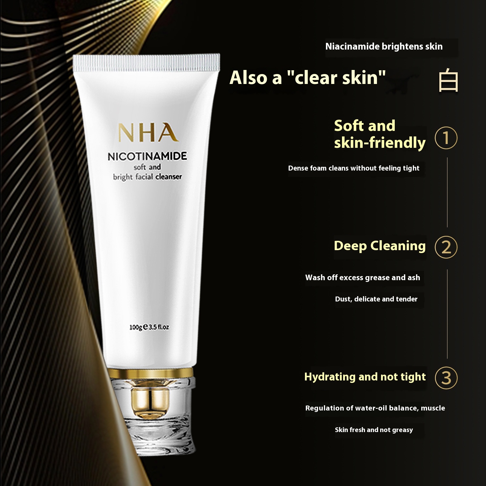 Nicotinamide Soft Transparent Foam Facial Cleanser Balance Water And Oil