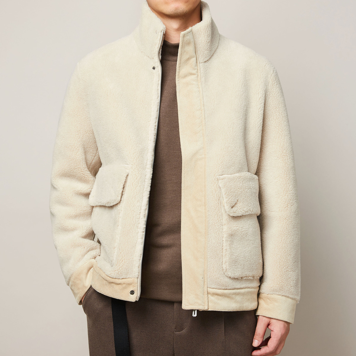 Men's Winter Faux Lamb Warm Thick Jacket Casual Style Stand Collar Solid