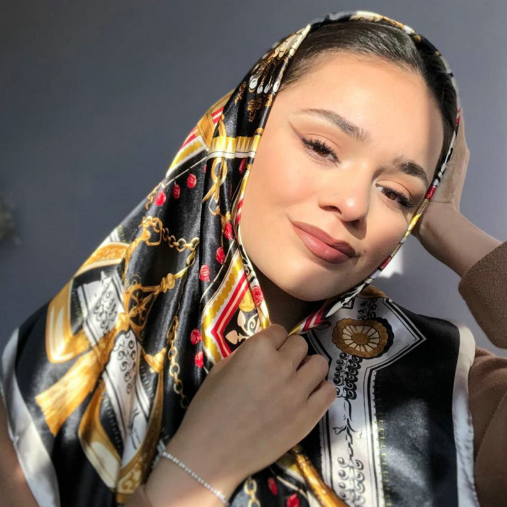 Chain Printed Scarf Women's Casual 90 90cm Satin Large Kerchief