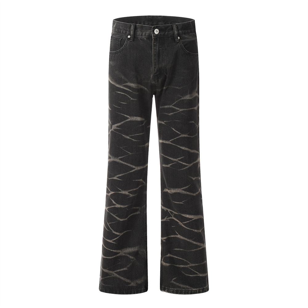 Tie-dyed Water Ripple Denim Trousers For Men