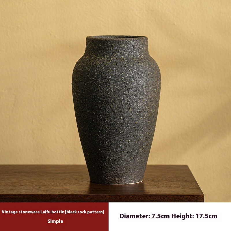 Jingdezhen Retro Black Stoneware Handmade Ceramic Vase Hydroponic Flower