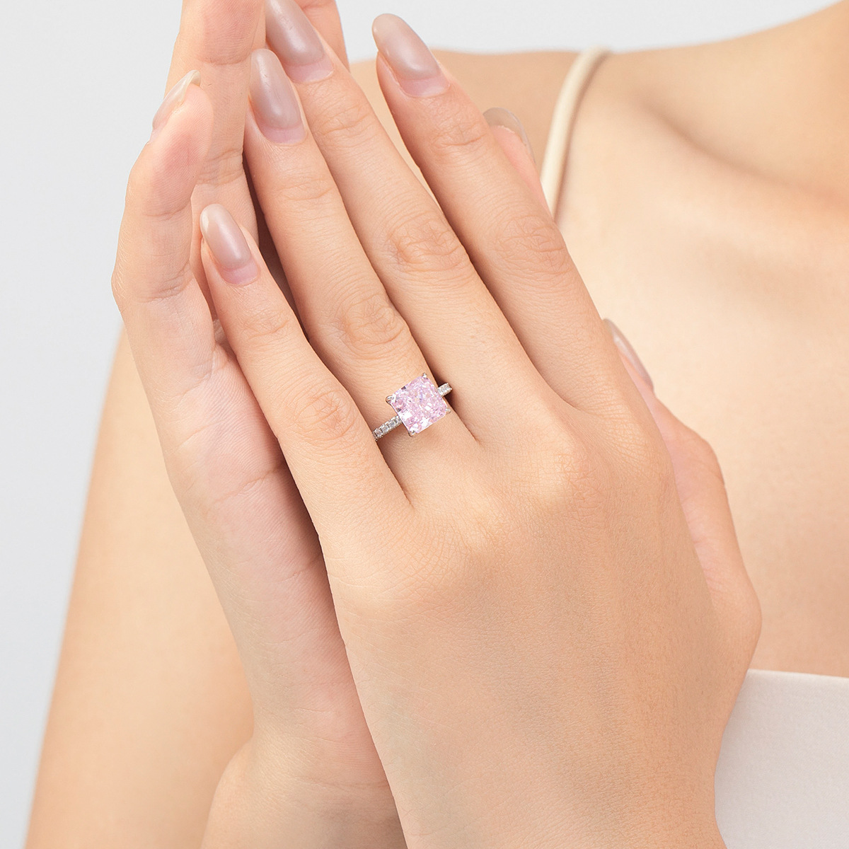S925 Sterling Silver Ice Flower Cut Square Zircon Ring