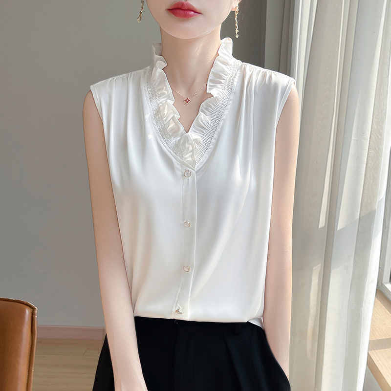 Acetate Camisole Women's V-neck Ruffled