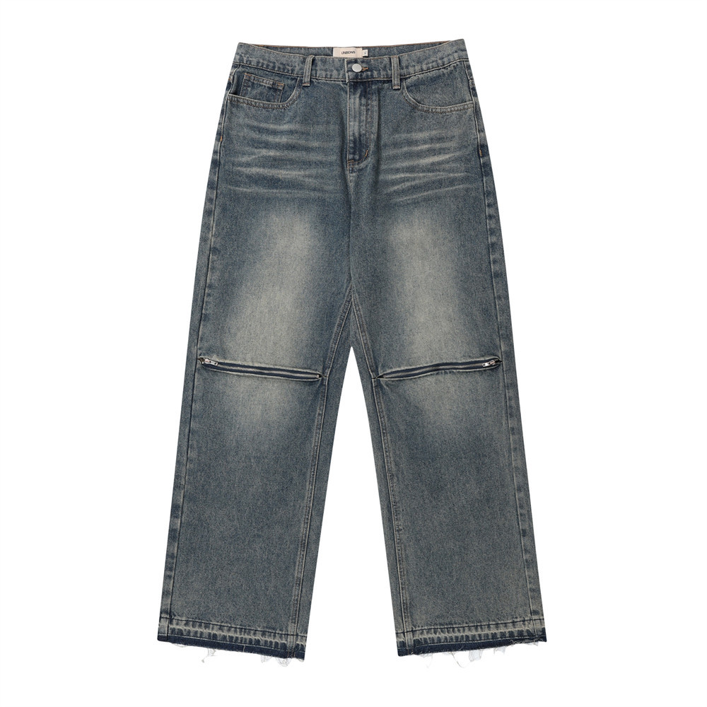 Washed And Worn Raw Hem Jeans