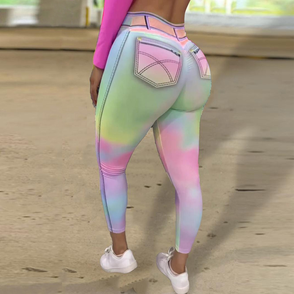 Tie-dyed Colorful Women's Imitation Denim Plus Size Sexy Sports Yoga