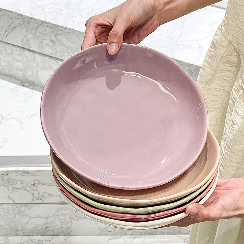 Cream Wind Dinner Food Plate Ceramic 8-inch Round Deep Plates