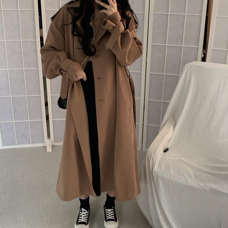 Retro Trench Coat Women's Autumn Korean-style Mid-length Loose And Lazy