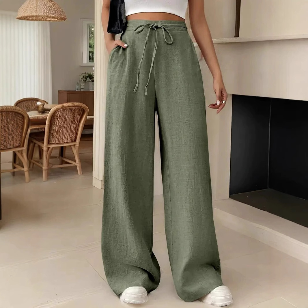 European And American Women's Clothing Casual Wide Leg Lace-up Pocket
