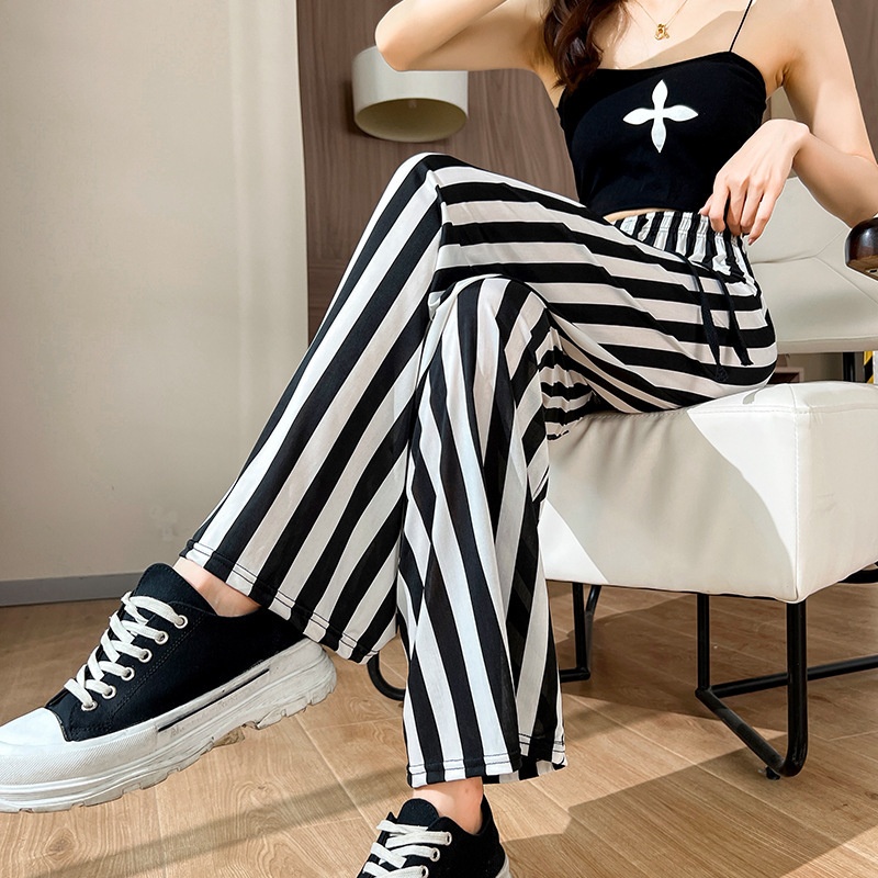 Women's Fashionable Loose Vertical Stripes Slimming Casual Wide-leg