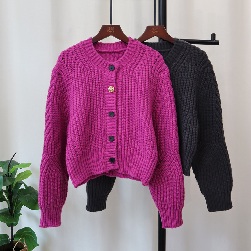 Thick Needle Design Sense Niche Sweater Coat Loose Round Neck Long