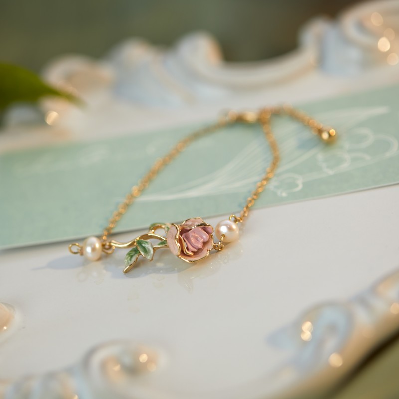 Super Gentle Rose Retro Exquisite Enamel Drip Glazed Brass Gold-plated