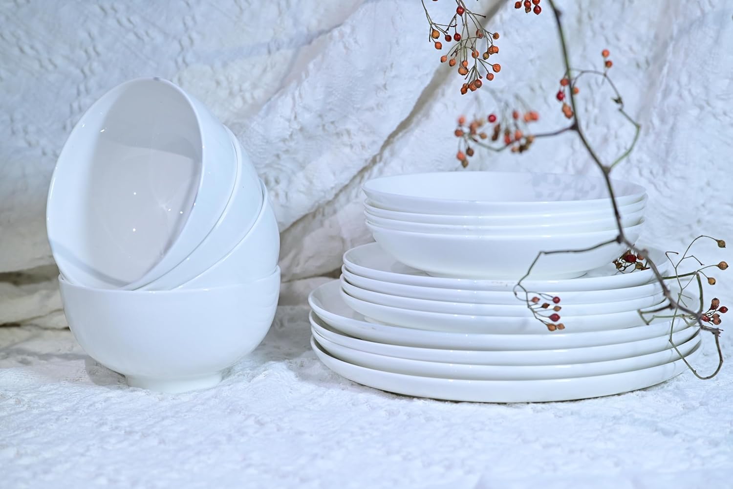 Lily Bone China Dinnerware Set 16 Pieces Service For 4 White Plates