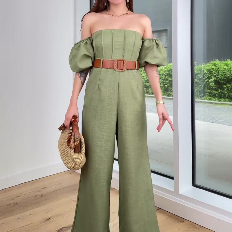 Square Collar Solid Color Sleeve Fitted Waist Backless Temperament