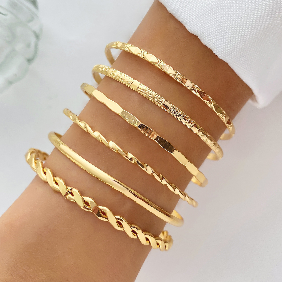 Bohemian Metal Chain Bracelet Set For Women Geometric Gold Color Thick