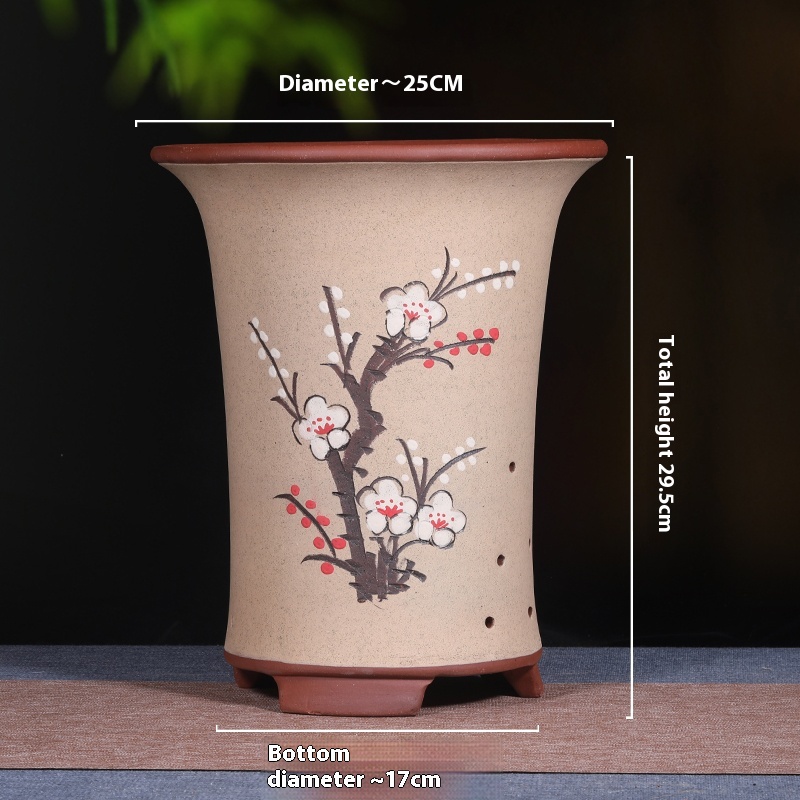 Ceramic Breathable Purple Sand Flowerpot With Tray