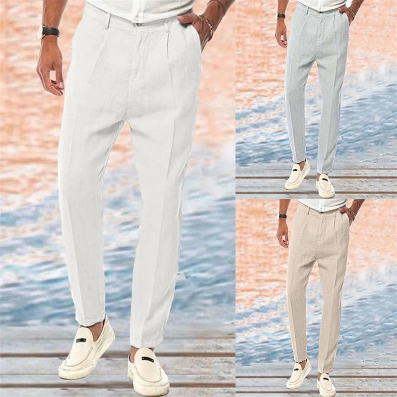 Linen Pants Straight Pure Color Comfort Outdoor Leisure