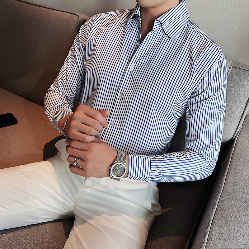 Men's Large V Non-ironing Striped Shirt